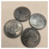 Four 1921 Morgan Silver Dollars (Toned)