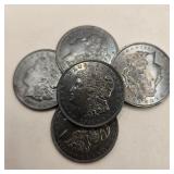 Five 1921 Morgan Silver Dollars (Toned)