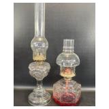 2 Vintage Glass Oil / Kerosene Lamps