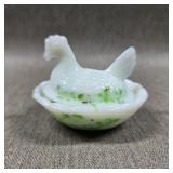 Slag Glass Hen on a Nest Salt Cellar