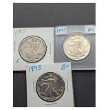 1917, 1943 & 1944 WALKING LIBERTY SILVER HALF