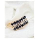 SZ. 7.5, 10K YELLOW GOLD DIAMOND & SAPPHIRES RING