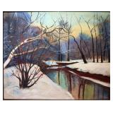Original Painting Winter Landscape on Textured