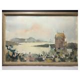 1957 Original Watercolor Painting in Period Frame