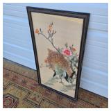 21" x 38" Framed Peacock Embroidery
