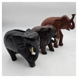 Three Hardwood Elephant Carvings
