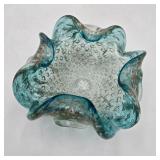 6" Turquoise / Gold Fleck Murano Bullicante Dish