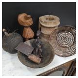 Lot of African / Wooden Decor w/ Baskets & Gourd