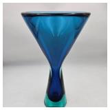 14" Blue Art Glass Vase