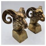 Brass Ram Head Bookend Pair
