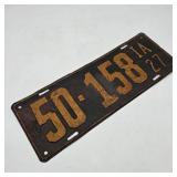 1927 Iowa License Plate