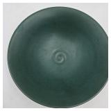 9" Signed Green Stoneware Bowl