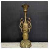 15"  Brass Dragon Motif Flower Vase / Lamp Base