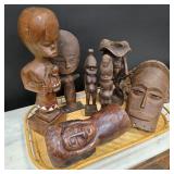 Tray of Carved Tribal Figures & Masks