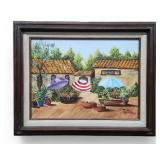 Original Painting on Canvas Market Scene Signed