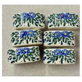 6 Signed Polish Pottery Napkin Rings. Hand