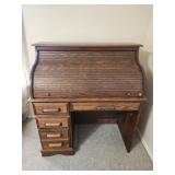 Vtg Oak Roll Top Desk Lighted