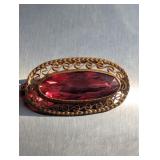 Art Nouveau Style Czech Gilt Filigree Pink Glass