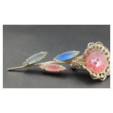 Vintage Pink Rivoli Rhinestone Brooch