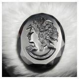 Black Czech Glass Cameo Brooch Vintage Made in