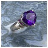 Sterling Silver & Heart Shaped Amethyst Ring