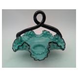 Bohemian Czech Art Glass Basket Tango Turquoise