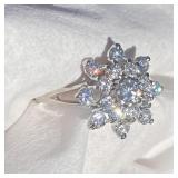 14K W Gold Ring w/ 17 Diamonds , Approx 1 - 1.25