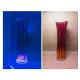 VINTAGE Amberina RUBY GLASS VASE HEAVY PANELED