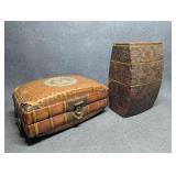 Antique Japanese Woven Bamboo Bento Box Basket W/