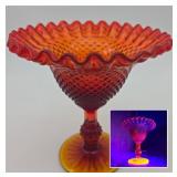 Amberina Diamond Point Ruffled Compote