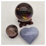 Chalcedony Heart & Quartz Spheres