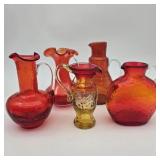 Set of 5 Amberina Art Glass Miniature Pitchers