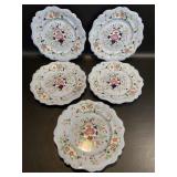 5 Antique Blue Floral Plates, Ridgway ? 1 Has a