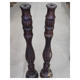 Pair of Tall Antique Oak Candle Sticks