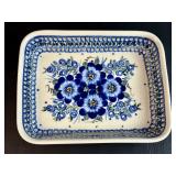 Pottery Casserole Dish from Poland Hand Painted &
