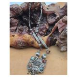 Hand Crafted Silver Multi Stone Tribal Necklace