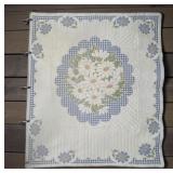 VTG Signed Daisy Cross-stitch Hand Quilted Quilt