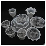Lot of Vintage White / Opalescent Hobnail Glass