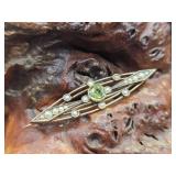 Vtg 10K Gold, Peridot & Pearl Brooch 3.3g