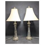 Two Silver Tone Mirrored Table Lamps