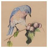 Original Framed Art Bluebird & Berries by Tracy