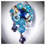 Modern Blue Rhinestone Brooch/ Pendant