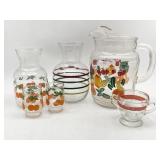 Mid Century Colorful Juice Pitcher & Glasses +