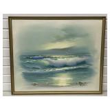 Original Oil on Canvas Board Beach Scene Signed