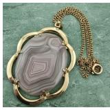 Gold-Toned Banded Agate Pendant Necklace