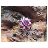 14K Gold, Diamond & Ruby Floret Ring 3g