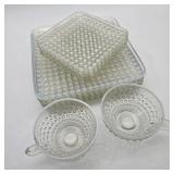 Square Hobnail Glass Plates w/ Mug Pair