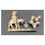 Figural Man on Burro & Cactus Mexican Sterling