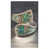 Vintage Sterling Silver Mosaic Turquoise Inlay