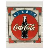 Glass Coca Cola Coke Sign Etched Faux Stained